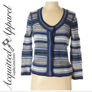Rachel Roy Striped Knit Blue Cardigan Sweater